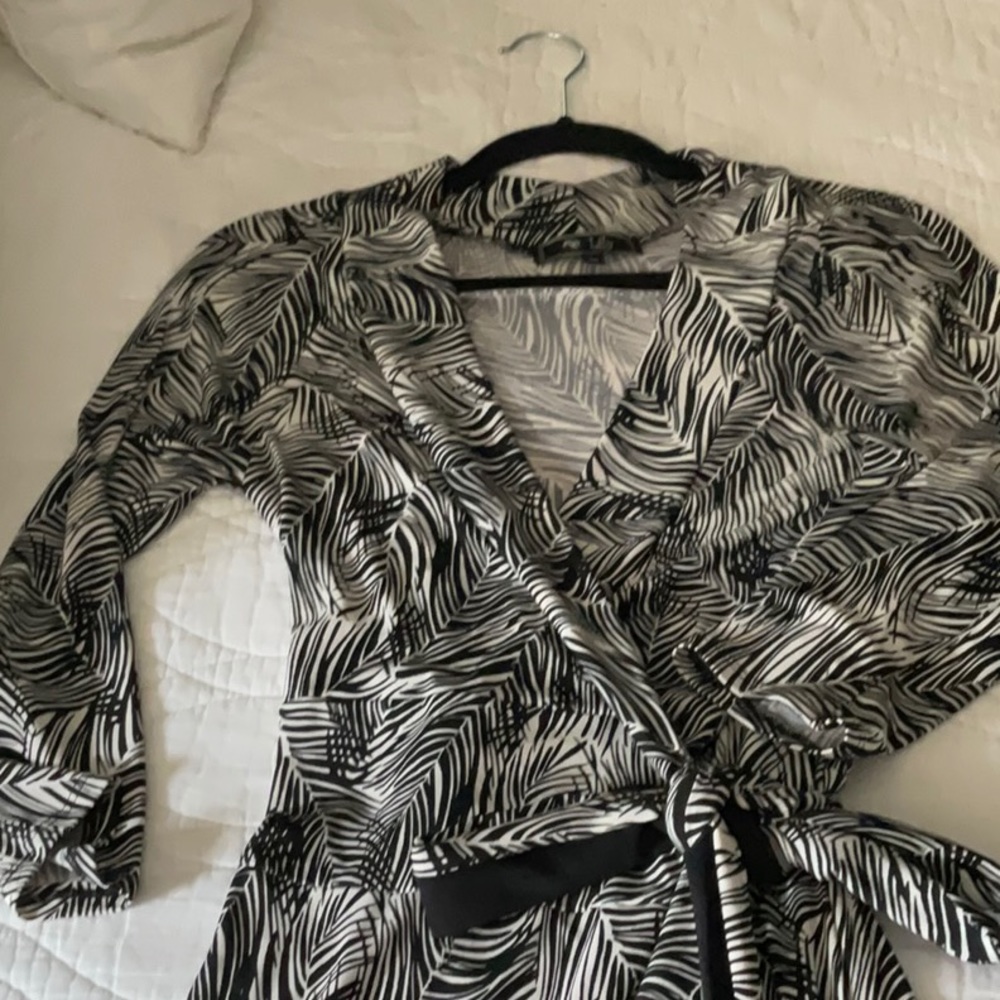 3/4 sleeve midi wrap dress